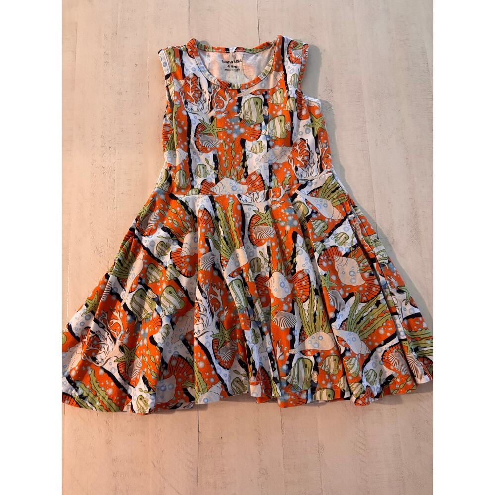 SVAHA 100% Cotton Marine Life Tropical Fish Skater Dress Size 4 EUC